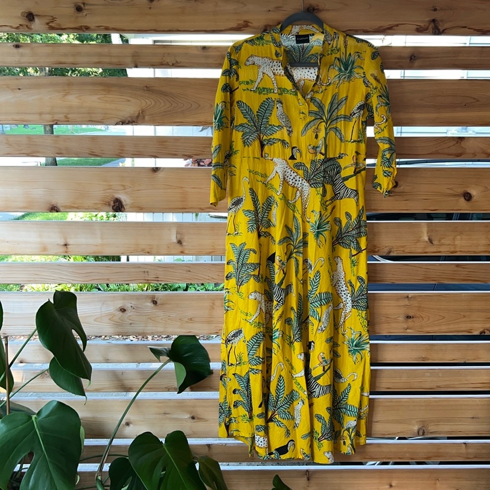 Yellow Long-Sleeved Dress, Jungle Print